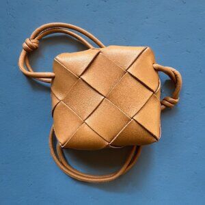 Bottega Veneta Mini Cassette Bag Tan Intrecciato Leather Crossbody